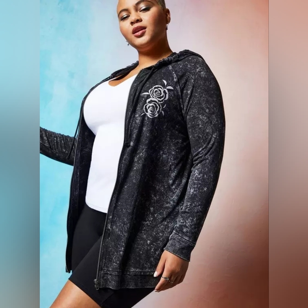 Torrid LoveSick Don't Tell Me To Smile - Black Mineral Wash Zip Hoodie
